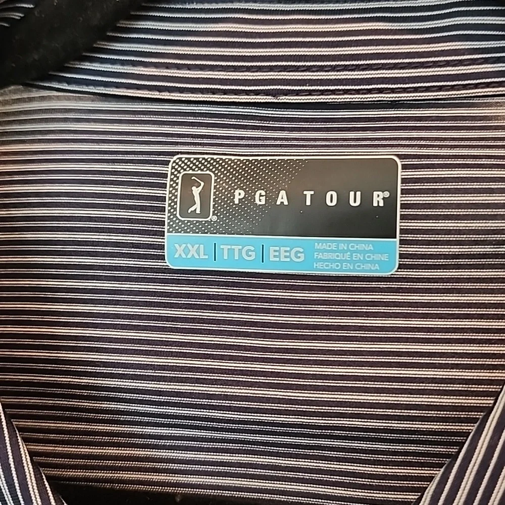 PGA Tour Black White Striped Polo Shirt Short Sleeve 100% Polyester Size XXL - Picture 3 of 7